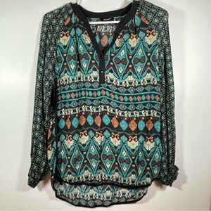 Tolani Long Sleeve Print Silk Blouse XS